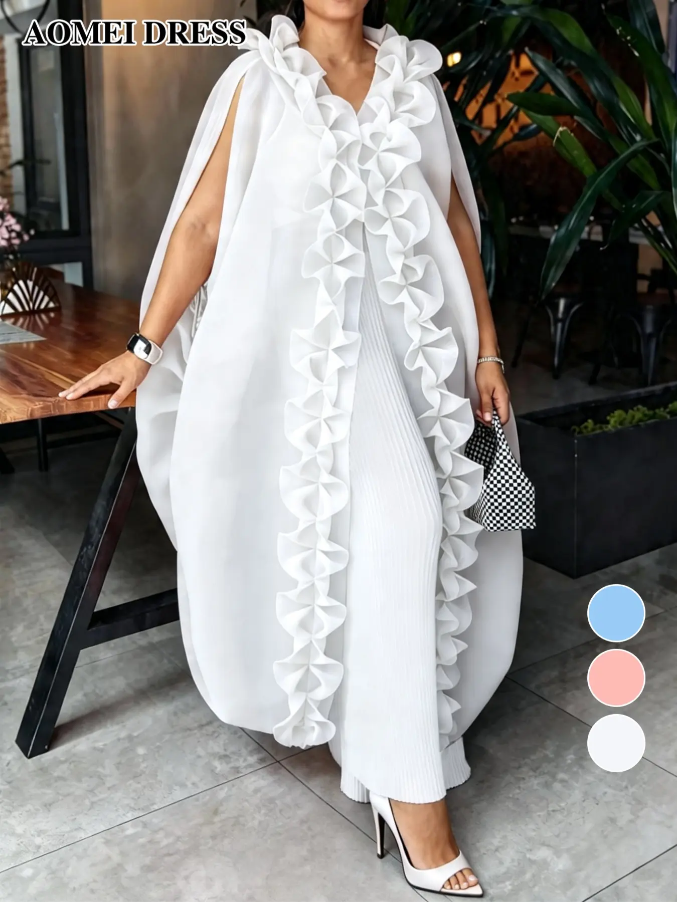 AOMEI DRESS Elegant African Style Ruffle Sleeveless Loose Casual Kaftan Cape Top, Perfect for Events, Parties, Special Occasions