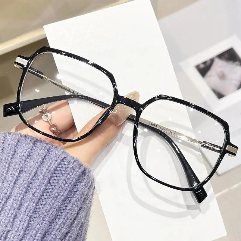 Fashion Large Frame Eyeglasses for Myopic Users - Blue Light Blocking, Anti-Eyestrain, HD Vision Prescription Wear with 1.25-2.25 Prescription Lenses, Transparent