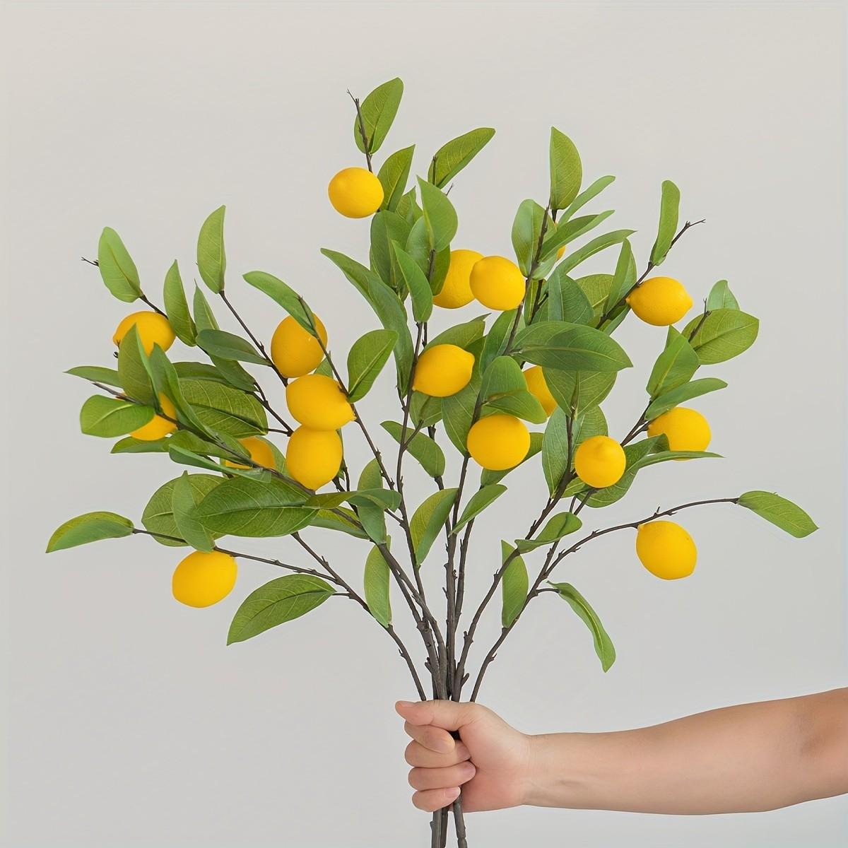 Realistic Lemon Branch Set, Single Stem with 6 Lemons, Fresh Spring Decor, Home Décor, Wedding, Party, Kitchen Table, Vase Arrangement, Fake Plant Ornament