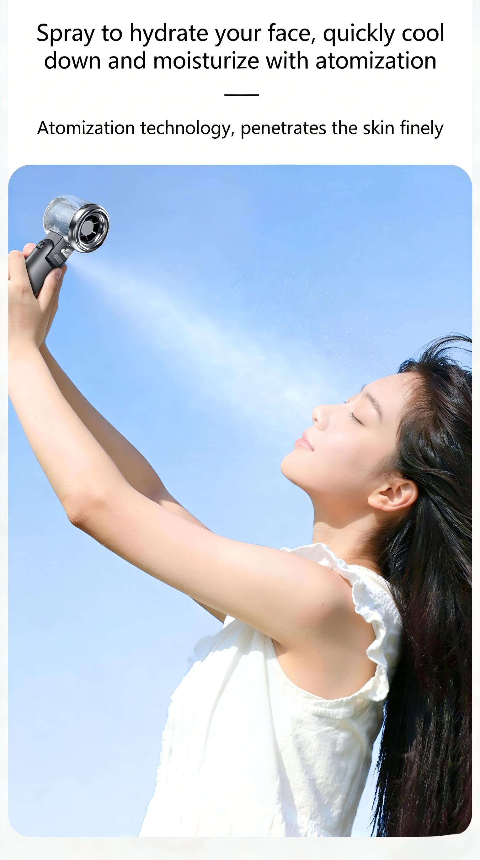 TADEKERU Mist Cooling Mini Fan Portable Handheld Turbo Fan Ice-Cooling 3600mAh Battery Operated 6 Hours 100 Gear Speed Foldable for Summer Travel Vacation Essentials Outdoor Activities Beach Indoor Use Office Desk Usage