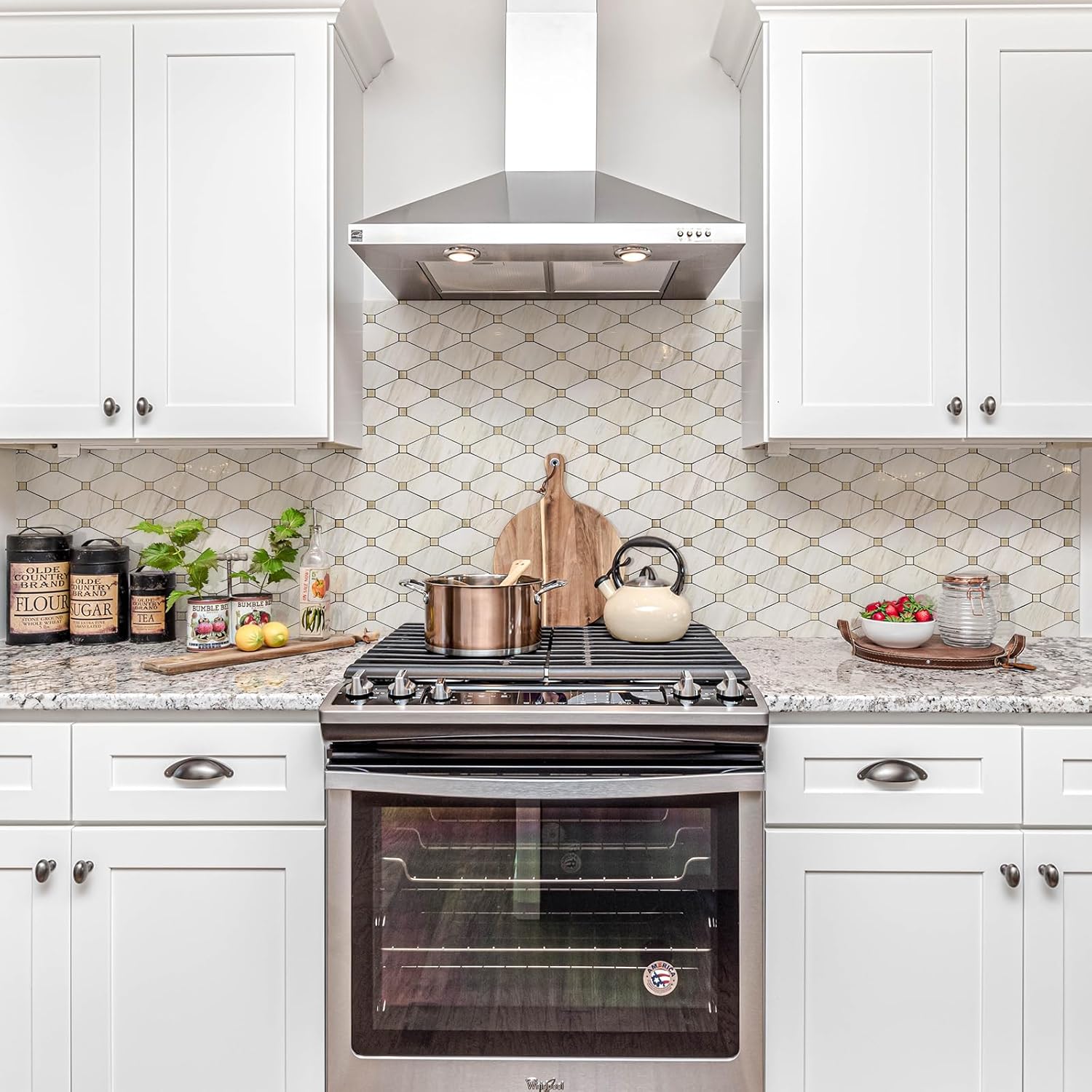 STICKGOO 10 Sheets Peel and Stick Backsplash, Marble Look PVC Mixed Metal Gold Kitchen Backsplash, Stick on Backsplash Wall Tiles for Kitchen, Bathroom, RV