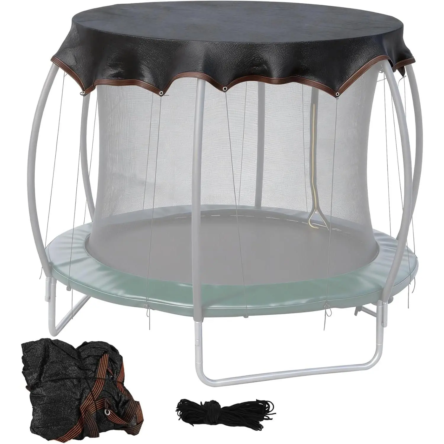 14FT Round Fit Trampoline Cover, 90% Sunblock Netted Roof Canopy with 16 Rope Ties, Easy-Install Polyester Outdoor Tent for Sun & Leaf Protection