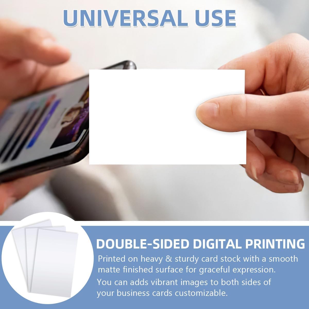 Customized Business Cards Double-Sided Printed Design Your Own Customize with Image Name Logo 3.5"x 2", 100 count - Blank White