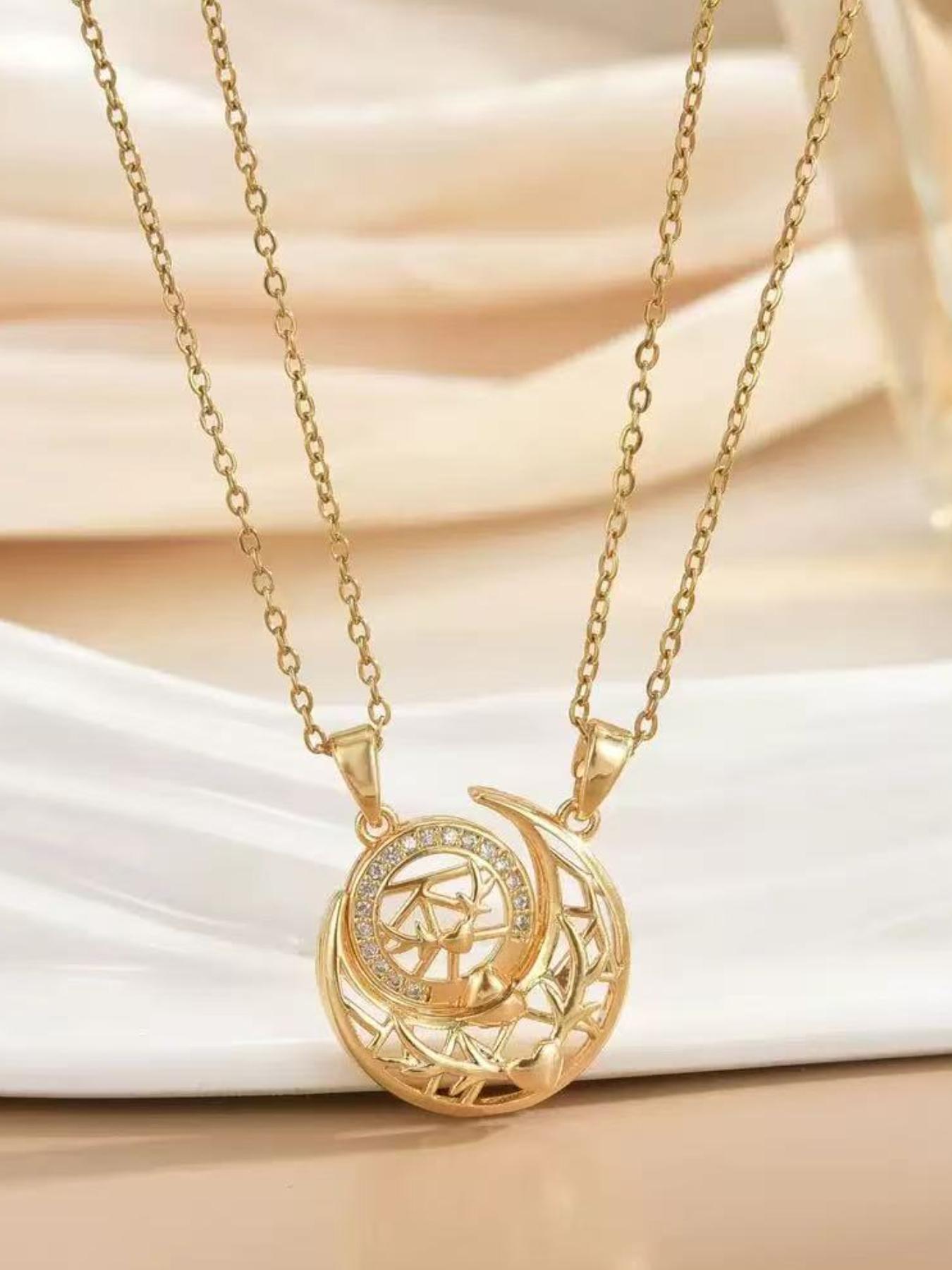 Trendy Gold Sun Moon Necklace Set, Dainty Celestial Pendant with Interlocking Design, Stylish Boho Choker for Girlfriend Wife, Perfect Valentine's Day Gift
