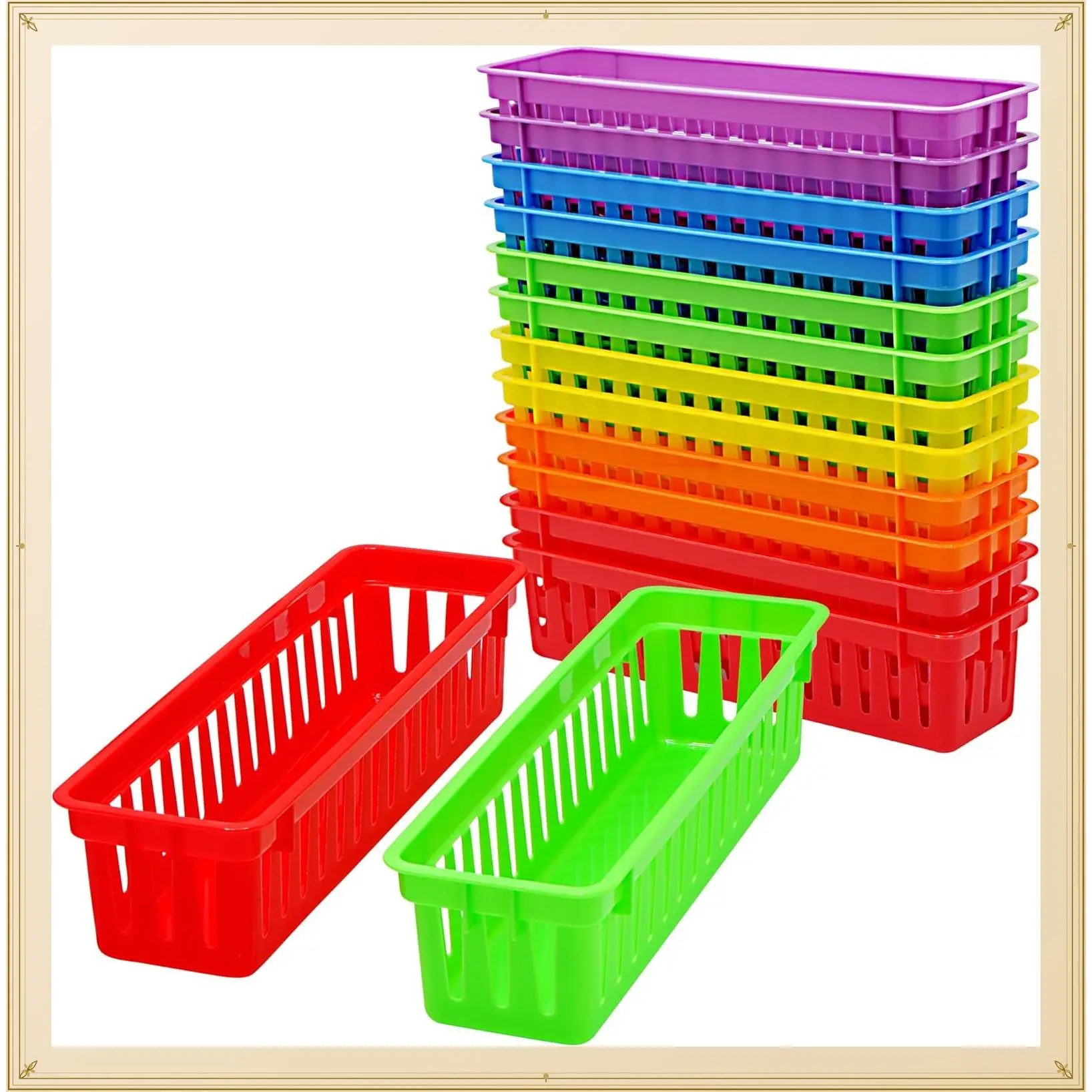 12 Pack Colorful Plastic Pencil Holders for Kids Desk - Pen Basket Trays & Caddies for Classroom Supplies, Elementary Teacher OrganizationGift