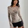 Women's Zebra Striped Long Sleeve Top, Slim Fit Casual Blouse for Fall Season, Stylish Daily Wear Clothing