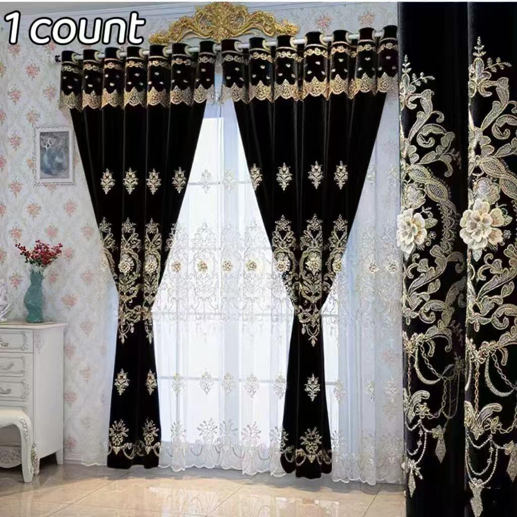 1pc European Luxury Double Layer Ruffled Sheer & Blackout Curtain, Princess Style for Bedroom, Living Room, Kids Room, Home Window Decor