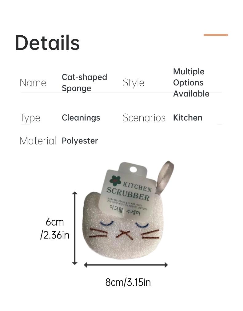 Thick Kitchen Sponge Cleaner Cloth, Cartoon Cat Embroidered Dishwashing Sponge, Non-Scratch Cleaning Pad, Durable and Reusable