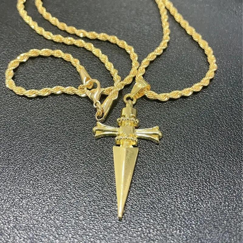 Unisex Anti-Tarnish Stainless Steel Cross Necklace, Twist Rope Chain Jewelry Necklaces (3 Finishes: Gunmetal, Gold, Silver), 60cm Gothic Punk Style for Streetwear Outfits, Fashion Stainless Steel Jewelry Gift