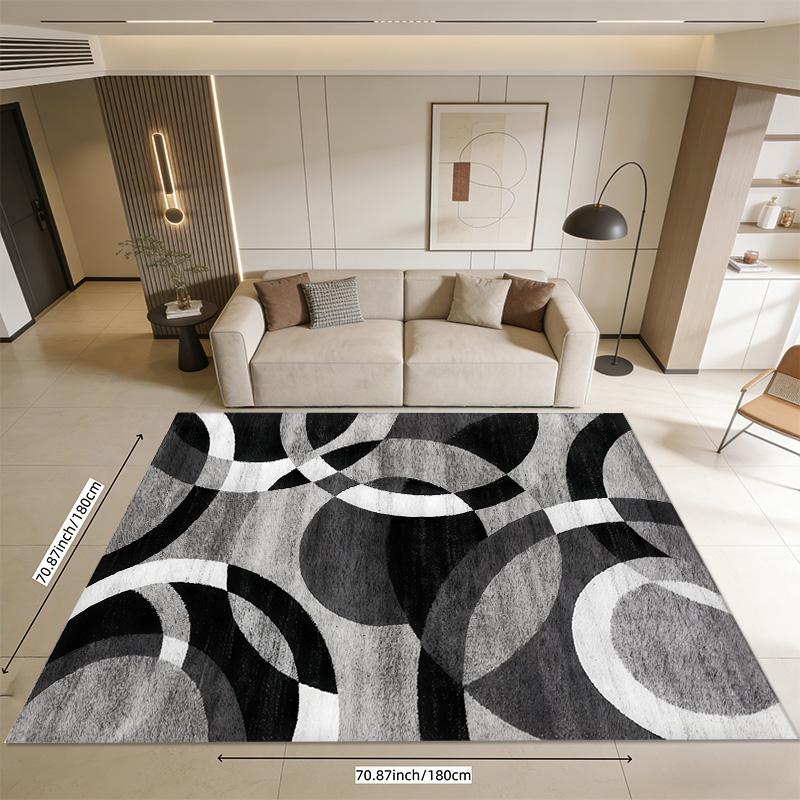 Abstract Rectangular Ring Rug: HD Printed, Double-Locked Edge, Machine-Washable, Non-Slip. Ideal for Home Rooms & Christmas Gifts, Modern Geometric Pattern Rug