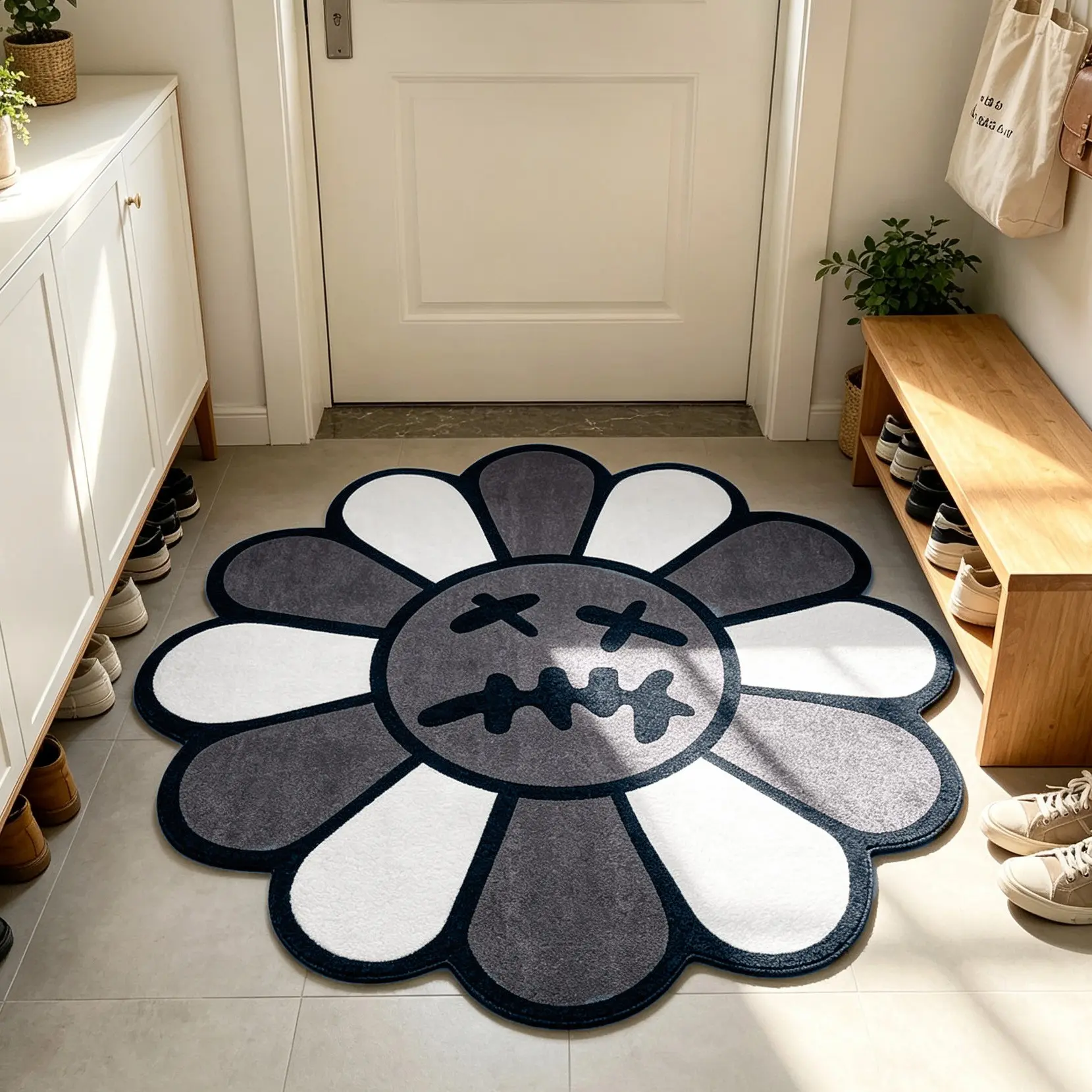 Round Floral Bedroom Rug, Vintage Flower Mat, Floral Washable Rug, Flower Pattern, Soft Comfortable Plush Rug, Hand-Wash Only