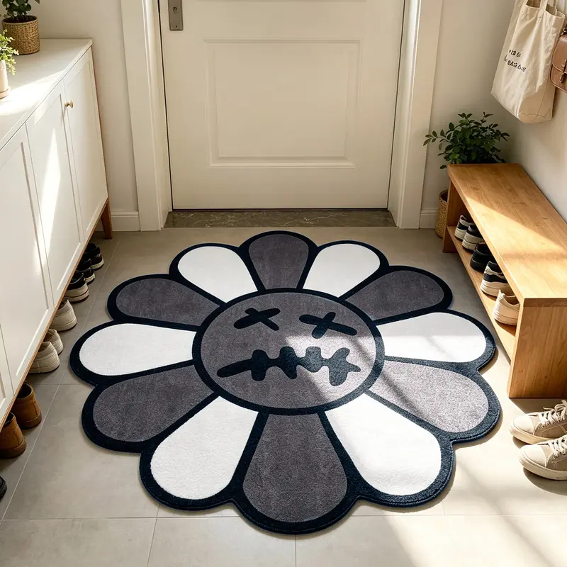 Round Floral Bedroom Rug, Vintage Flower Mat, Floral Washable Rug, Flower Pattern, Soft Comfortable Plush Rug, Hand-Wash Only