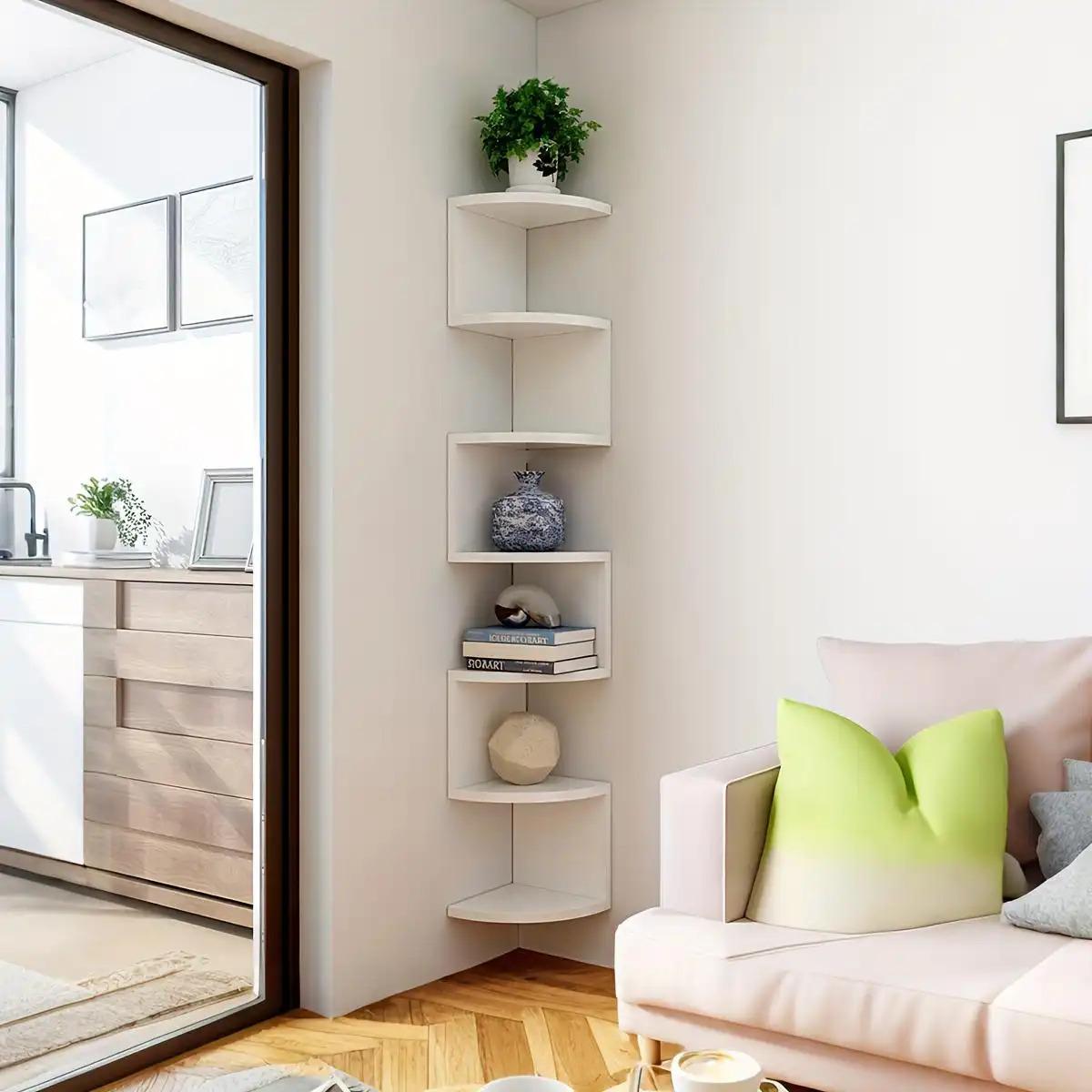 Home corner storage rack, wall triangular hanging storage shelf, corner divider, multi-level bookshelf for walls in kitchen, multi-layer wall-mounted storage