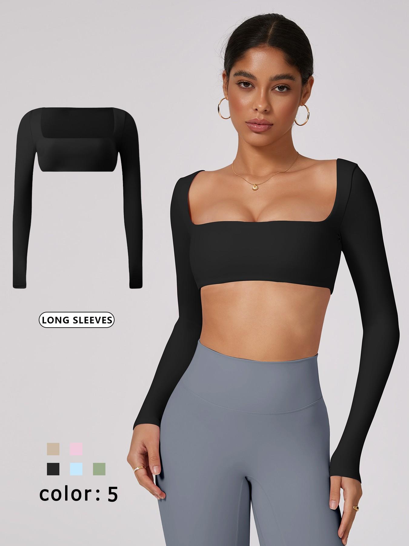 Women's Fashion Sport Top Athletic Style Activewear Square Neck Long Sleeve Short Crop High Elastic Comfortable Breathable Gym Training Running Outdoor Cycling