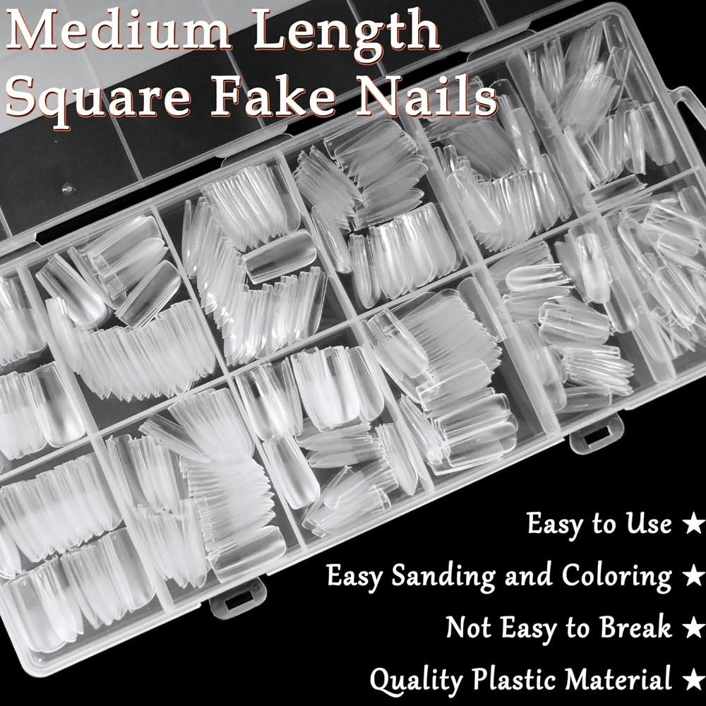 600pcs Medium Square Gel X Nail Tips - Matte Black Pure Color, Middle Length Full Cover False Nails, Easy to Apply Flexible Acrylic Fingernails for Nail Extension and Press-On Art