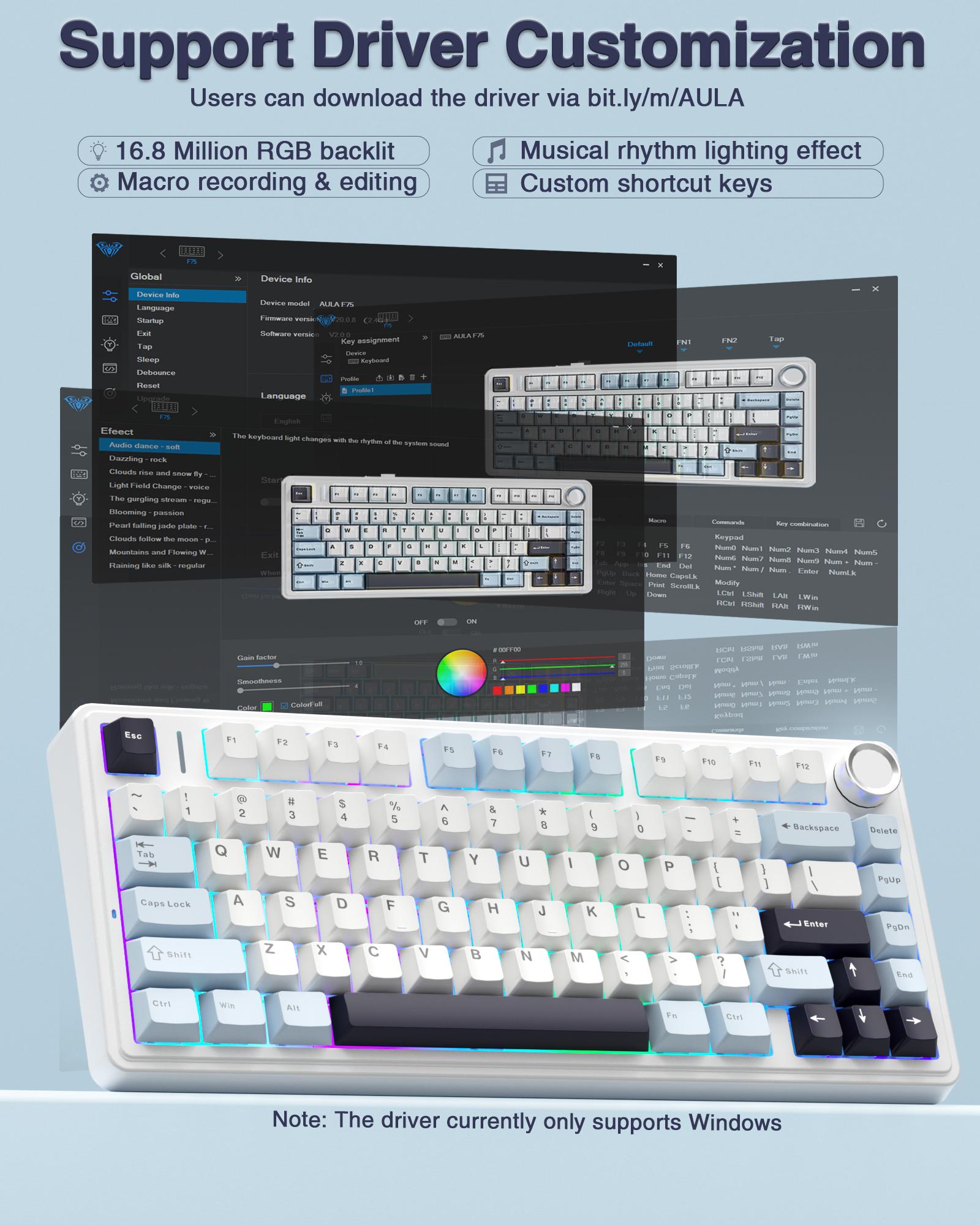 AULA F75 Keyboard 75 percent Wireless Mechanical Gaming Keyboard,Gasket Hot Swappable Custom Keyboard,Pre-lubed Reaper Switches RGB Rainbow Backlit,Tri-Mode, Creamy Keyboards Budget Keyboard  Hot Sswap Office Computer Aaccessory TikTokShopfalldealsforyou