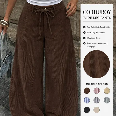 Women's Polka Dot & Striped Pattern Drawstring Waist Wide-Leg Pants, Loose High Waist Trousers with Pockets, Casual Street Style Bottoms for Daily Wear