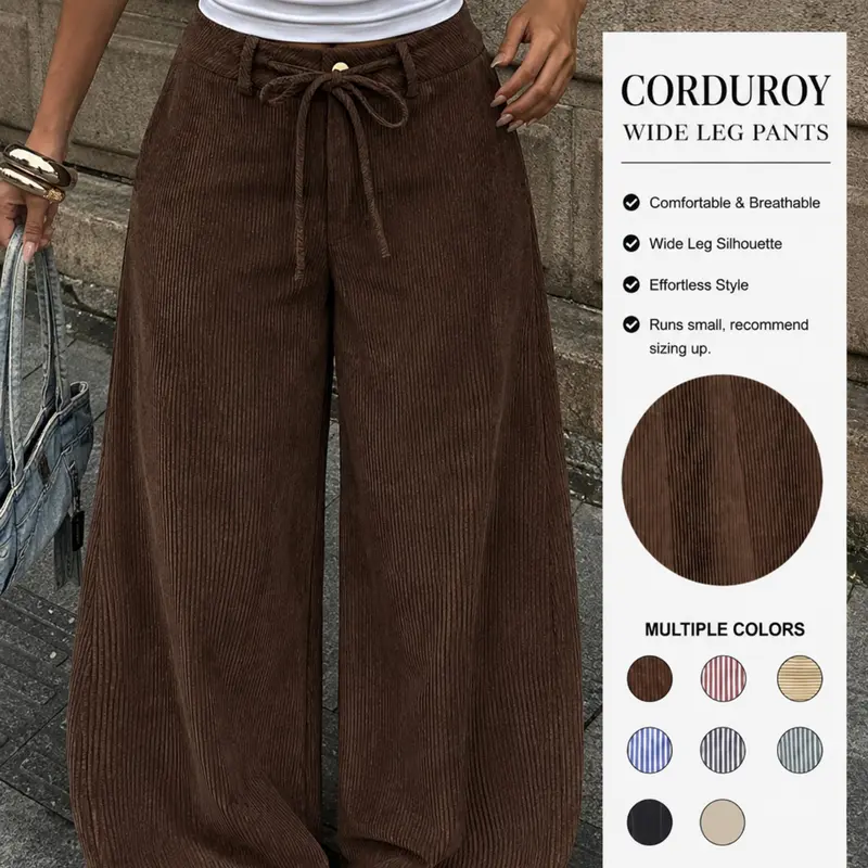 Women's Polka Dot & Striped Pattern Drawstring Waist Wide-Leg Pants, Loose High Waist Trousers with Pockets, Casual Street Style Bottoms for Daily Wear