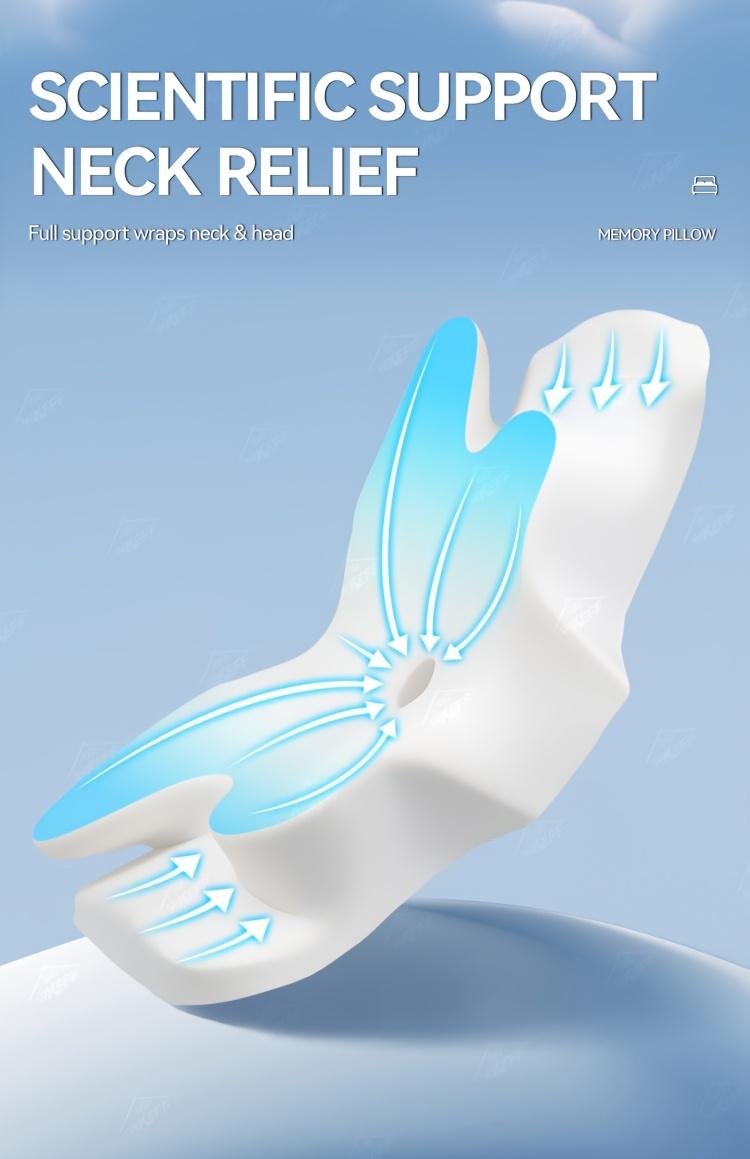 WKEFF Ergonomic Butterfly Contour Memory Foam Pillow: Slow Rebound Cervical Support for Back and Side Sleepers, includes Machine Washable Cover.
