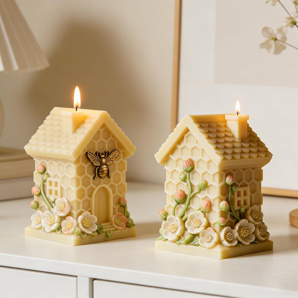 Honeycomb Small House Embossed Flower Candle Mold DIY Honeycomb Hut Shape Multifunctional Aromatherapy Plaster Epoxy Soap Mold Easy To Release Creative Handmade Ornaments