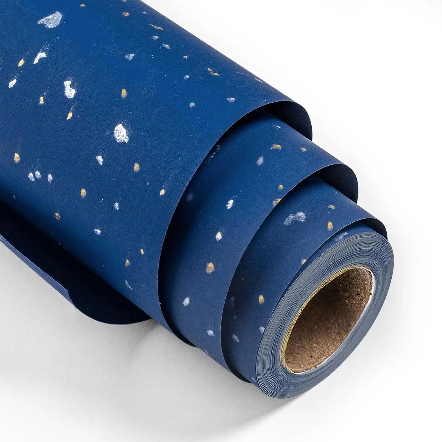 Navy Blue Wrapping Paper Roll - 17Inch x 16.5Feet - Masculine Black Gold Shiny Flakes on Matte Dark Navy Blue Heavy Gift Wrap Paper w/Silky Touch for Father's Day, Birthday, Holiday, Christmas