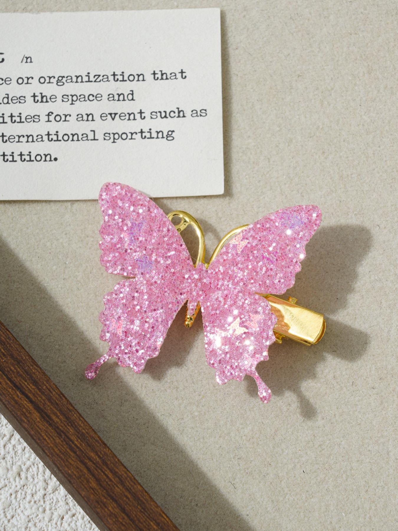 8pcs Mixed Color Glitter Butterfly Hair Clips, Cute Elegant Side Bang Clip, Suitable for Women Outing, Dating, Festival Wear