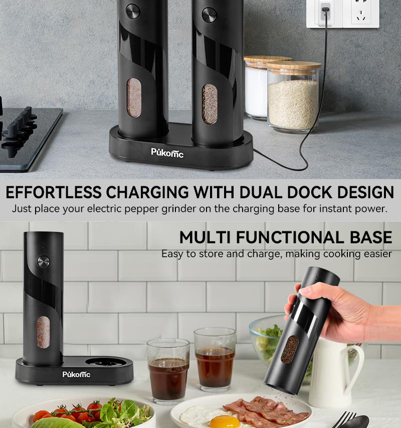 Susteas Rechargeable Electric Salt & Pepper Mill – 5 Coarseness Settings, One-Hand Use, Quick Charge. Perfect for Kitchens!