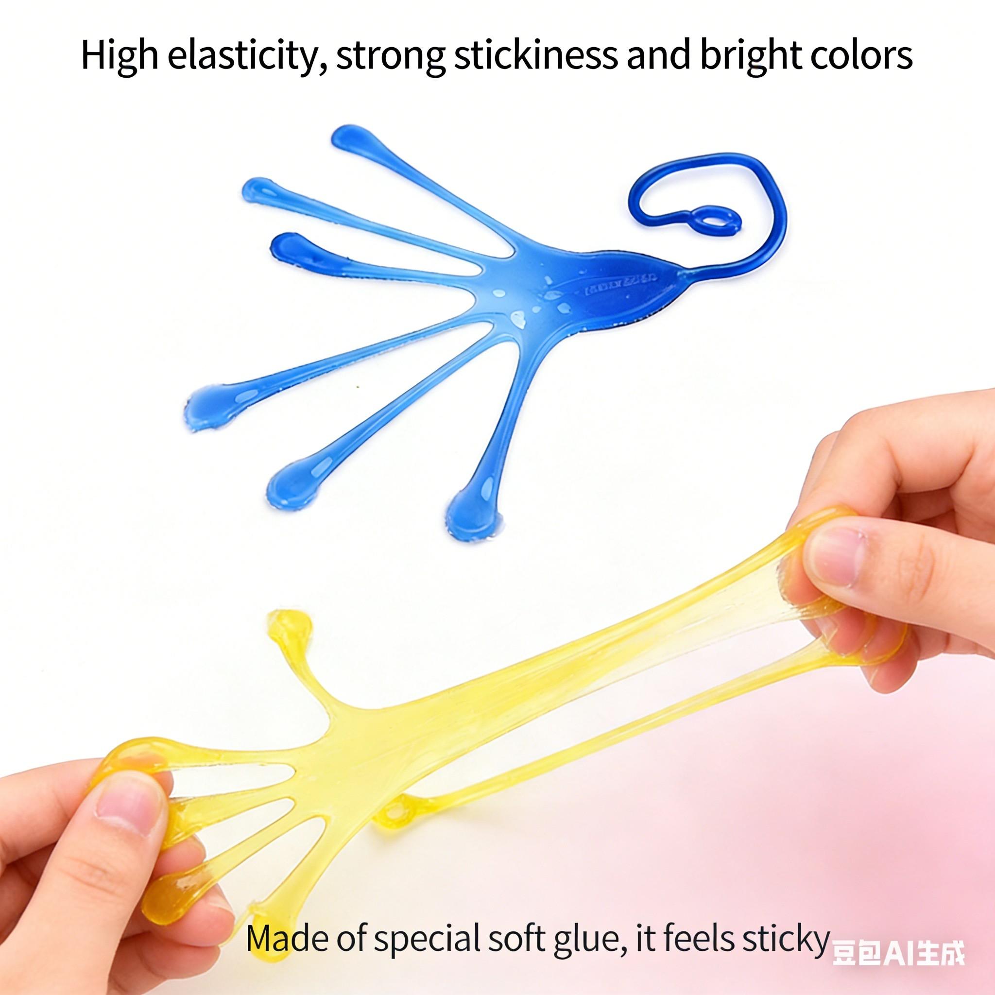10pcs Random Color Elastic Palm Soft Gel Stress Relief Sticky Hands Spider Web Wall Climbing Spiderman Toy for Kids