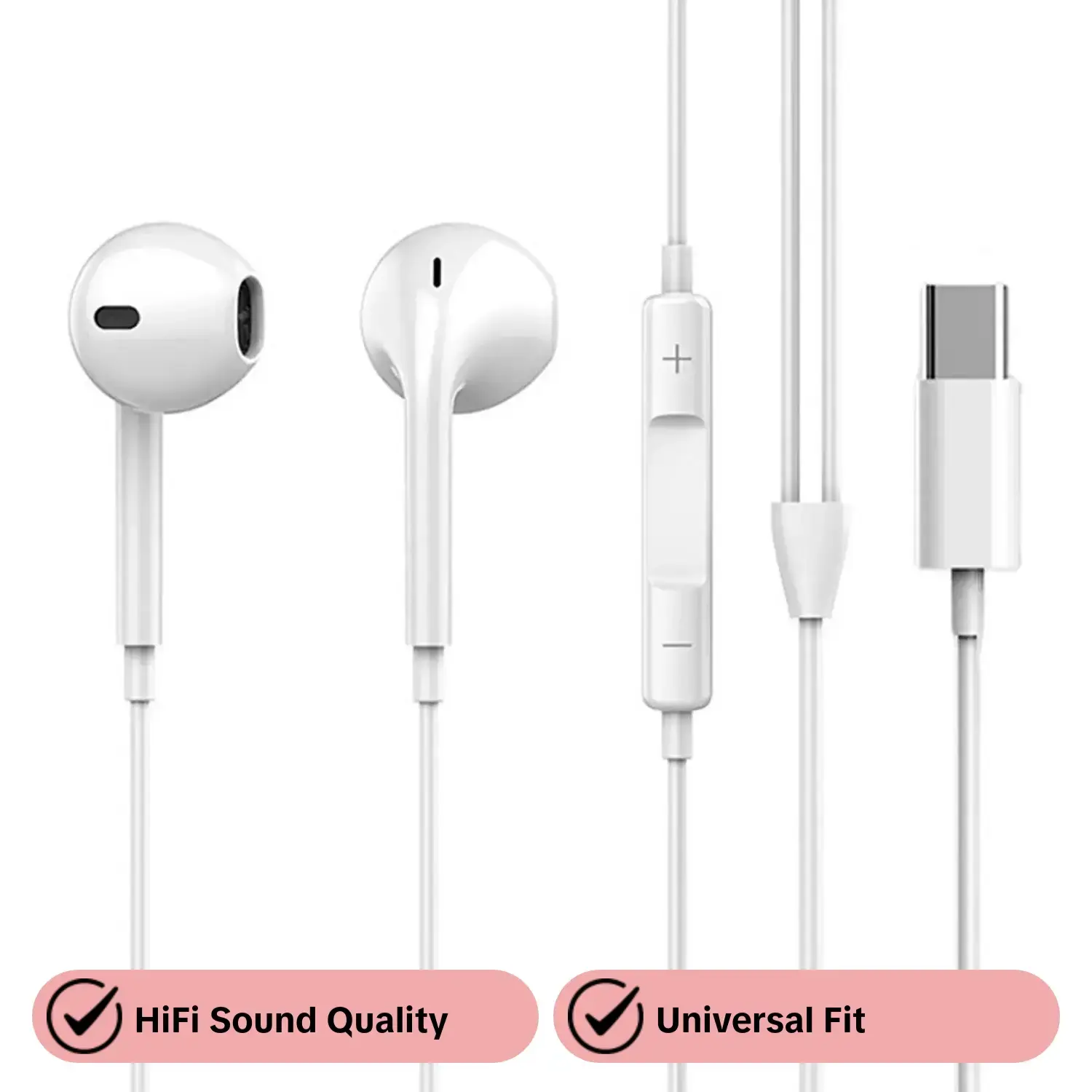 Wired Earphones, Portable In-Ear Wired Earbuds with Microphone and Volume Control, Universal Earphones for Type-C Devices and Android, In Ear Headphones, In Ear Design