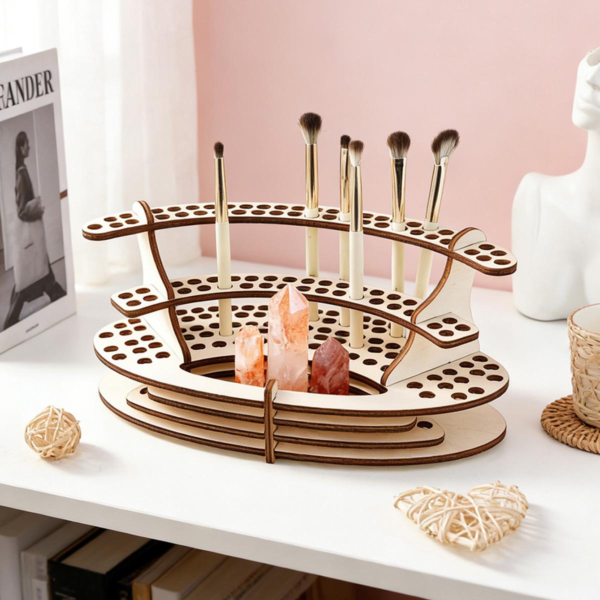 Simple Wooden Elliptical Pencil Holder, Handmade Wood Craft, Desk Organizer, Decorative Pen Stand, Ideal for Study Room, Makeup Table, Bookshelf