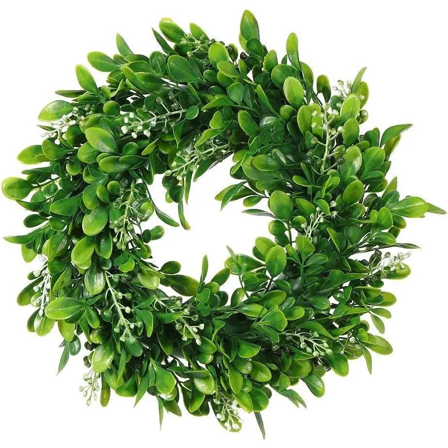11" Boxwood Wreath with Artificial Wreath Green Leaves Door Wall Window Decoration