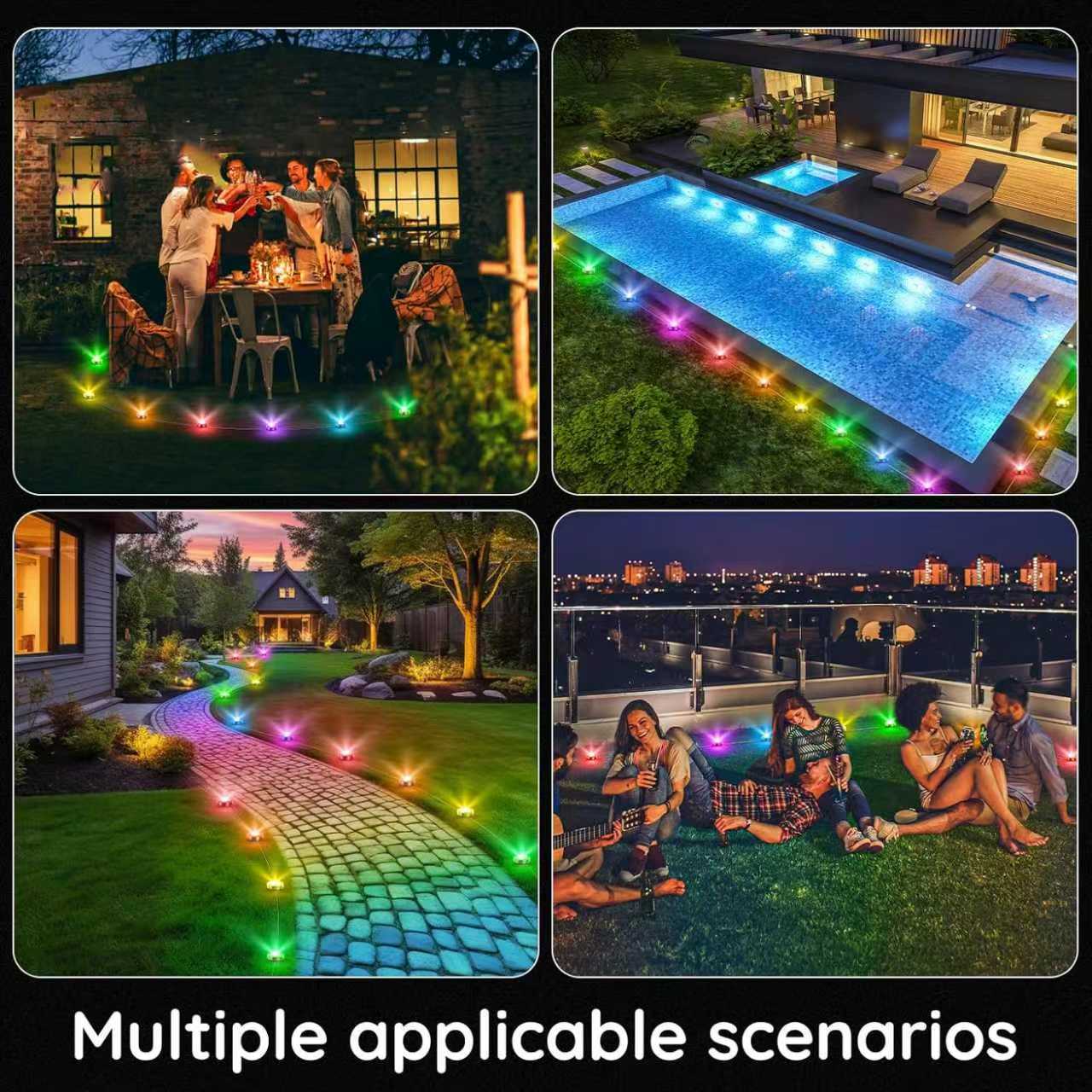 RGB Outdoor Ground Lights Halloween Decoration, Color Changing Pathway Lights with Remote & App Control, IP67Waterproof Walkway Lighting, Wired for Garden Yard Lawn Patio Best for Holiday Party（The spacing between lights is 3.3 feet）