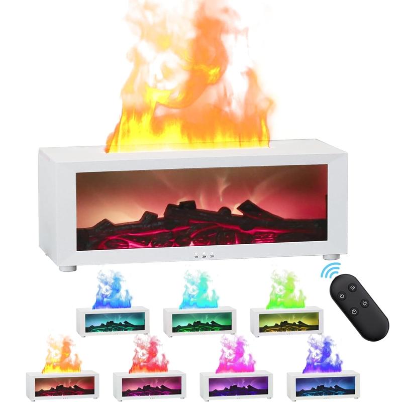 Color flame humidifier, fireplace bonfire humidifier, LED seven-color lights, 1/3/5h timer, remote control, automatic shut-off, atmosphere decoration, winter gift, suitable for home bedroom, office, yoga meditation, Colorful Flame Humidifier