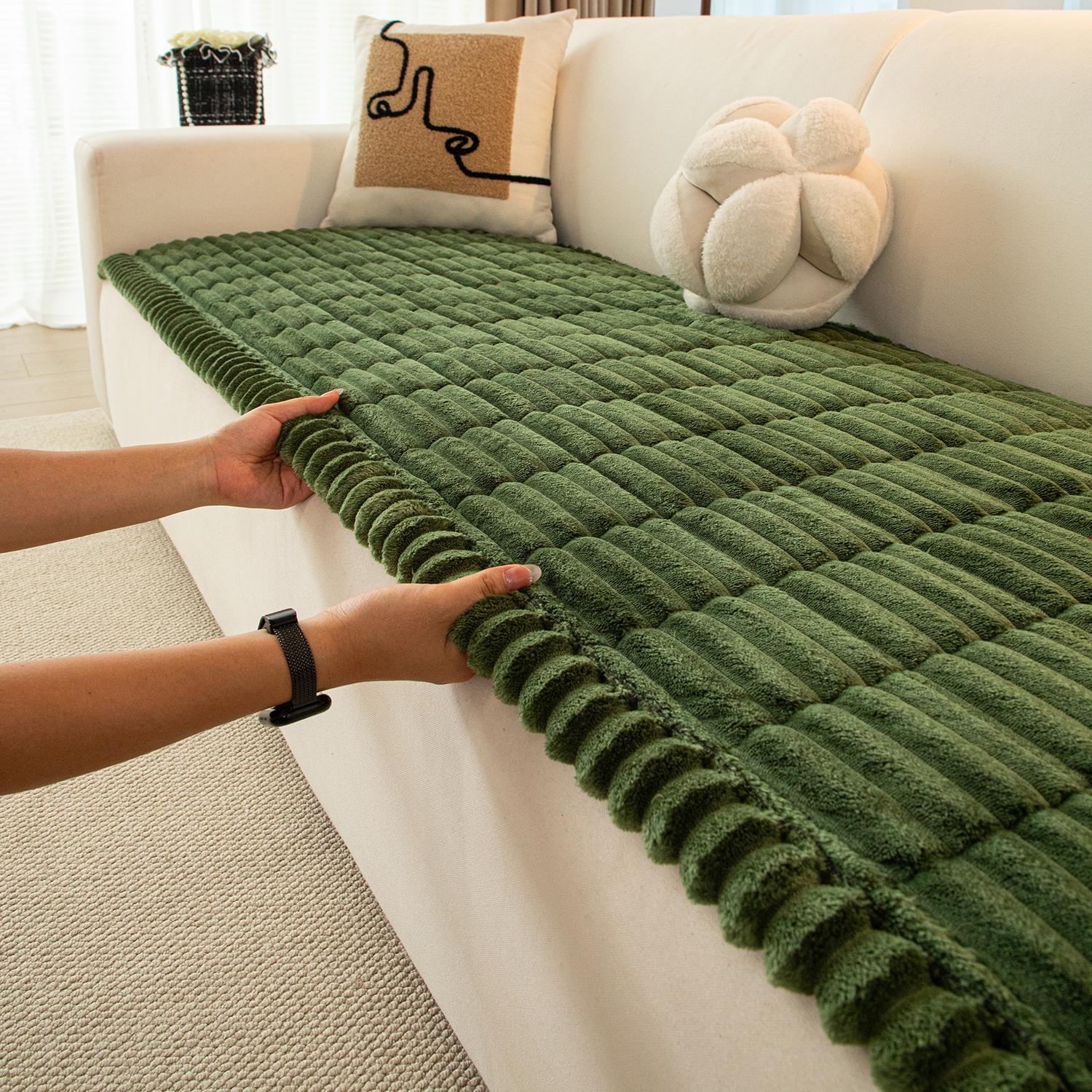 1pc Flannel Sofa Cushion, Soft Skin-Friendly Fabric, Wave Edge Design, Pet-Friendly Non-Slip, Machine & Hand Washable, Fits Single to Five-Seater Sofas