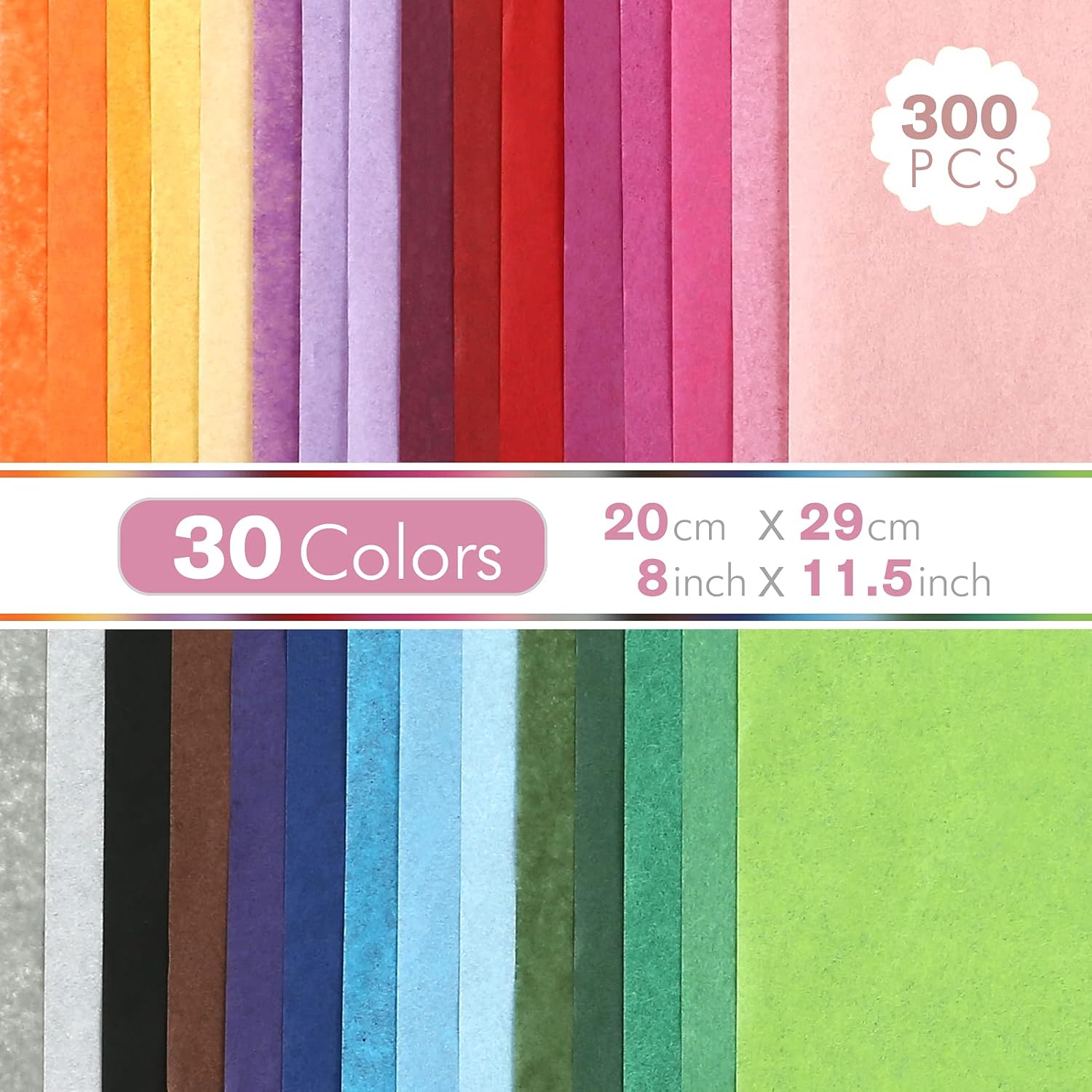 Tissue Paper Bulk for Crafts 11.5" x 8" Assorted Colored 300 Sheets 30 Colors Rainbow Tissue Paper for Holidays Christmas Halloween DIY Flower Pom Pom