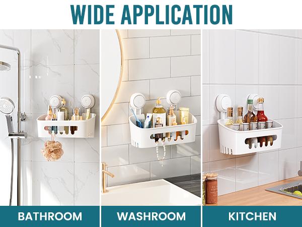 TAILI Shower Caddy Suction Cup, Heavy Duty Bathroom Shower Organizer, Removable Shelf for Inside Shower, Shampoo, Wall Mounted Plastic Shower Storage for Bathroom Accessories, White organizer rack inside shower