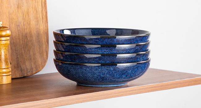 vancasso Stern Large Pasta Bowls Set of 4, 38 Oz Ceramic Salad Plate Bowls for Serving, Kitchen Stoneware Wide Bowls for Soup, Pasta, Salad, Cereals, Microwave Oven Safe Saladbowl Durable Kitchenware Dinnerware Tableware