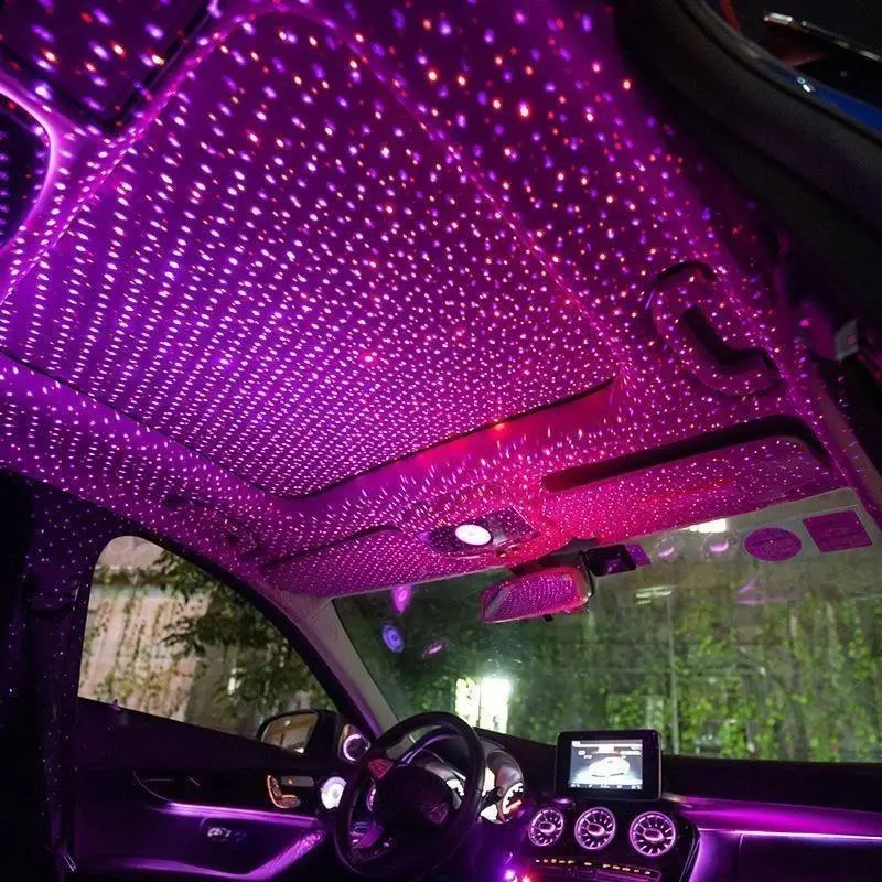 USB Starry Sky Car Roof Projector Light, Auto-Sensing LED Starlight Atmosphere Lamp, Multifunctional Interior Ambient Light Car Accessories for Night Driving Decor