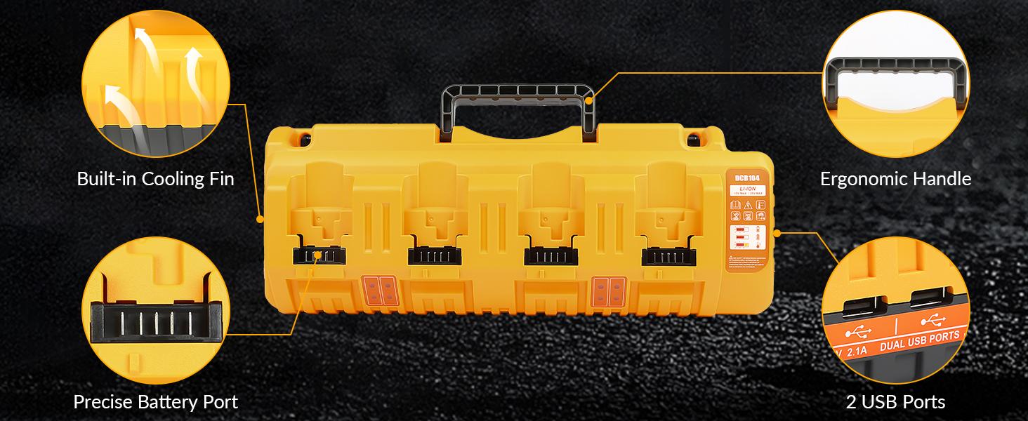 Amityke DCB104 Replacement for Dewalt Multi-Battery Charger Station 4-Port Efficient Charging 12V 20V Batteries Dual USB Ports LED Indicator Portable Power Tool Accessories tiktokshopspringglowup