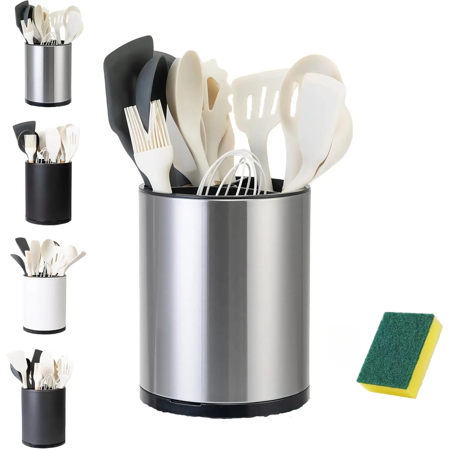 360 °   Rotating Kitchen Utensil Holder, Large Stainless Steel Cooking Tool Organizer for Countertop, Spoon Spatula Fork Cutlery Caddy