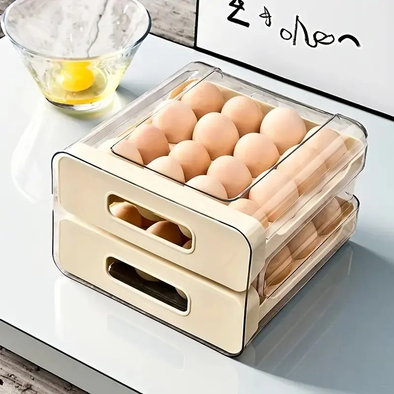1 pack, double-layer large-capacity refrigerator egg rack, 32 fresh-keeping storage boxes, refrigerator storage boxes, egg storage containers, transparent plastic egg trays, Fridge Organizer, Fridge Organizers And Storage