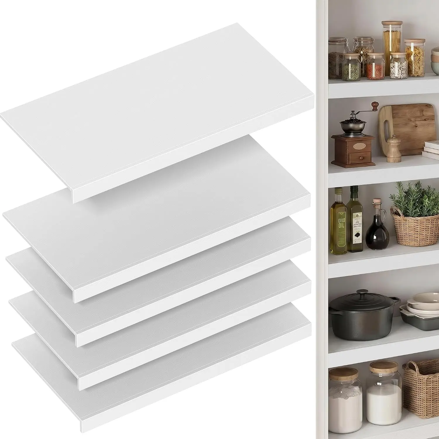Wire Shelf Covers for Pantry,  Engineered  Shelf Covers for Wire Shelving, Wire Rack Covers for Closet, Laundry Room, Easy Assembly, White (5pcs, 24" W x 12" D), Pending