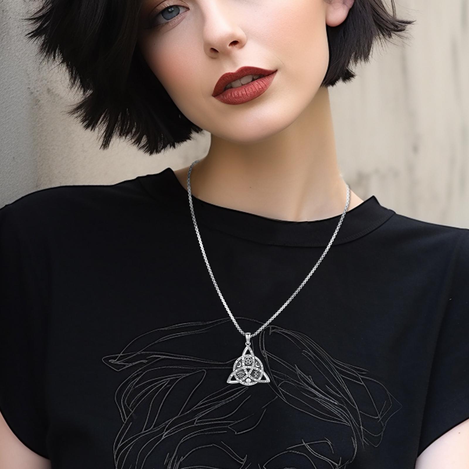 DRINSPER 925 Silver Vintage Celtic Knot Pendant Necklace, S925 Sterling Silver Triquetra Necklace, Nudo De Bruja Plata Triquetra Amuleto, Simple Design Gothic Necklace,Streetwear Hip Hop Accessory,Viking Witch Jewelry Casual Matching Jewelry for Women Man DRINSPER 925 Silver Vintage Celtic Knot Pendant Necklace, S925 Sterling Silver Triquetra Necklace, Nudo De Bruja Plata Triquetra Amuleto, Simple Design Gothic Necklace,Streetwear Hip Hop Accessory,Viking Witch Jewelry Casual Matching Jewelry for Women Man