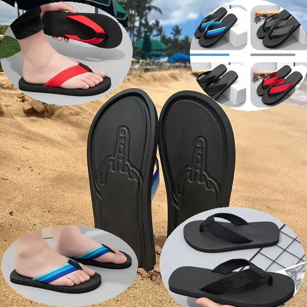 Men's Casual Non-Slip Flip Flops - Soft Shock-Absorbing Flat Thong Footwear, Lightweight Waterproof Summer Beach Shoe, Durable Outdoor Walking Slippers for Travel Swimming Daily Use