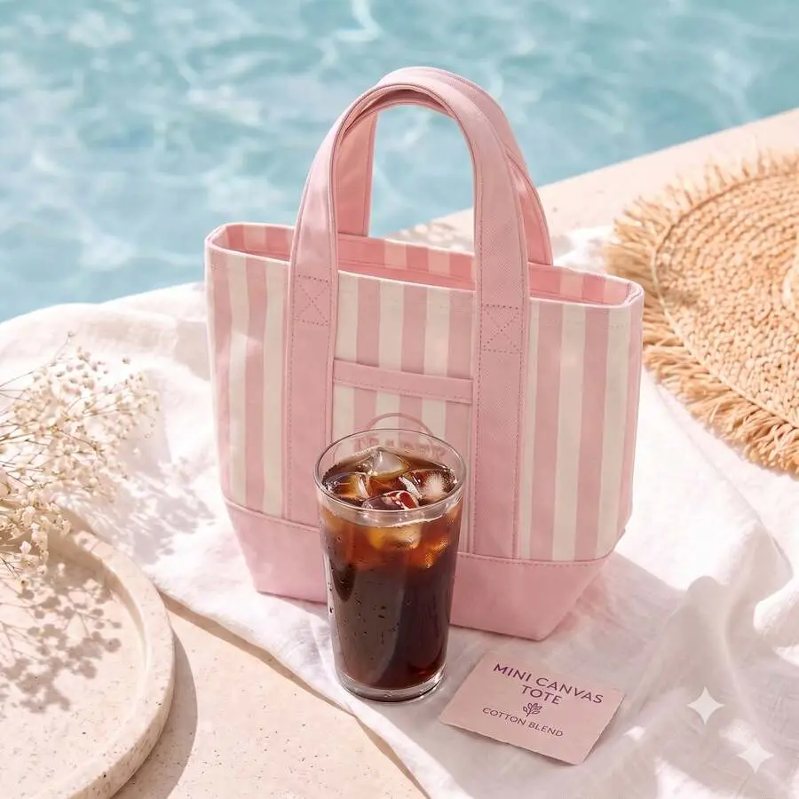 Pastel Striped Canvas Tote Bag For Women, Cute Mini Shoulder Bag For Shopping And Travel