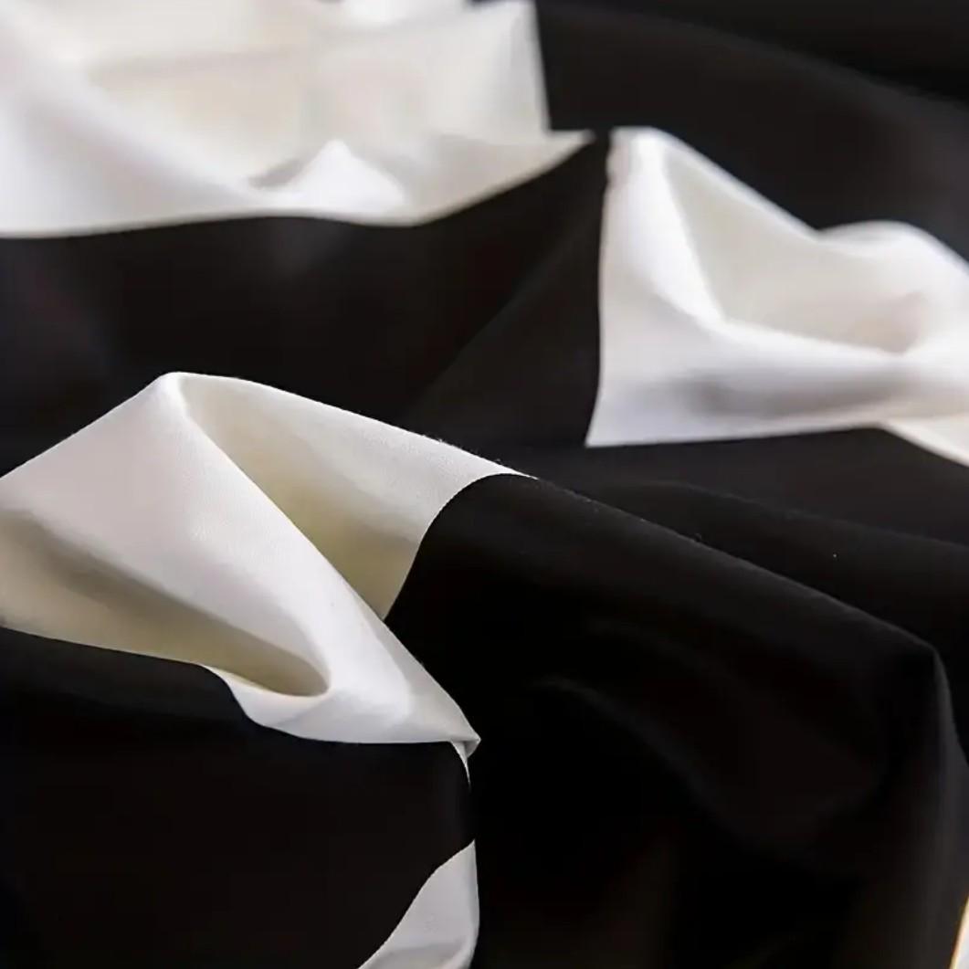 Black & White Checkerboard Premium Polyester Bedding Set, Checkered Geometric Pattern, Includes 1 Fitted Sheet and 2 Pillowcases, No Insert Durable Comfort Design, Modern Style Perfect Gift