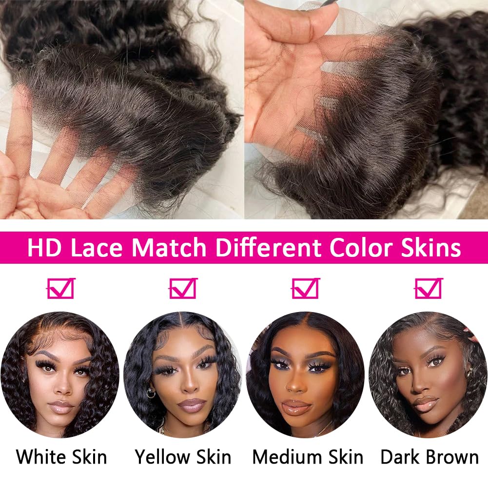 Bling Hair 32inch Kinky Curly Lace Front Wigs Human Hair Pre Plucked 180% Density 13x4 13x6 HD Transparent Lace Frontal Curly Wigs Human Hair Deep Curly Human Hair Wigs For Women Natural Black