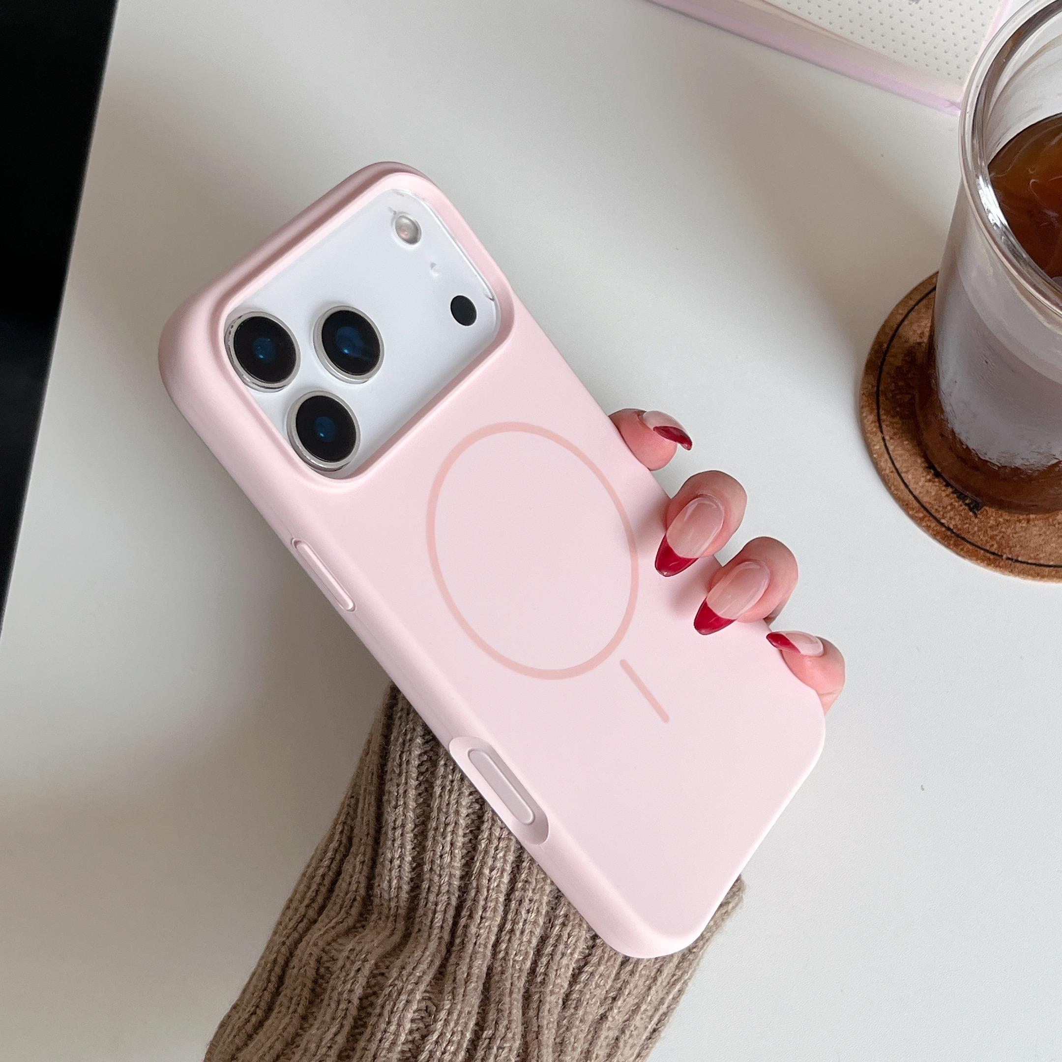 Orange thin circle magnetic suction camera button, all-inclusive, suitable for Apple 17promax mobile phone case, liquid silicone iPhone17 r skin feeling 17pro simple solid color, soft waxy 17 large holes 16