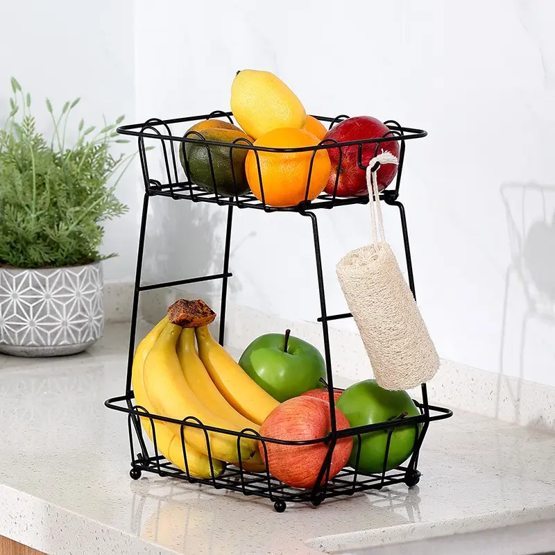 Two-Tier Fruit and Vegetable Basket, Bread Basket, Vegetable Rack, Ideal for Home Kitchen and Office, Durable Design, Space-Saving Storage Solution, Countertop Storage Basket