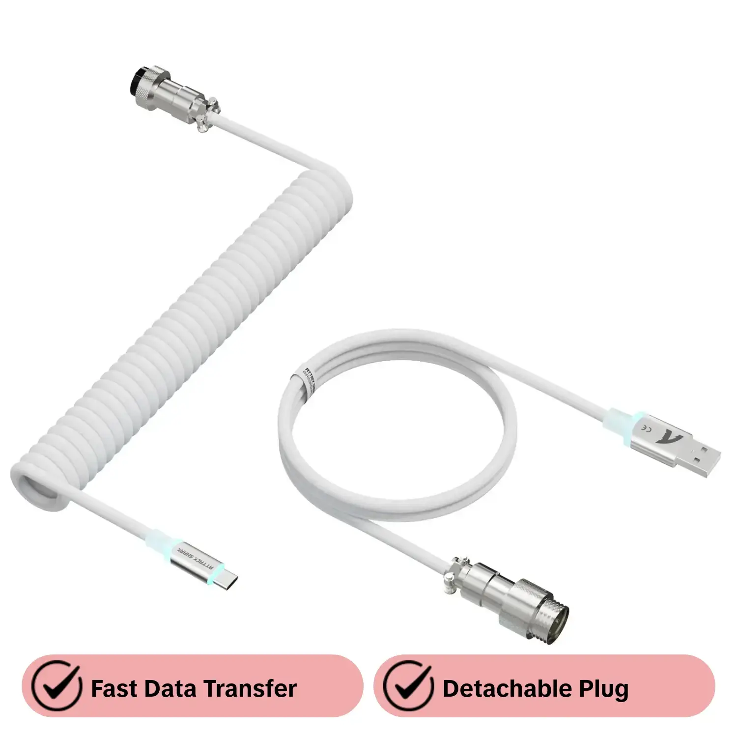 Attack Shark C01 Ultra RGB Keyboard Cable, 2m Type-C to USB-A, Dual Braided Design, Durable, Detachable Metal Connector, for PC Gamers